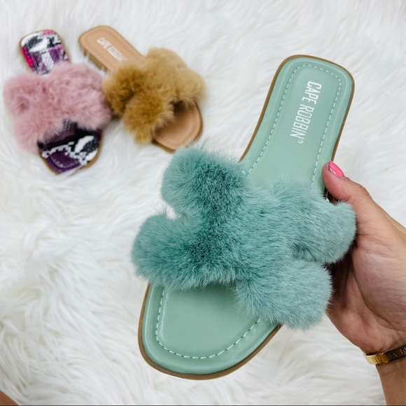 Teal fur sandal - Picture 5 of 9